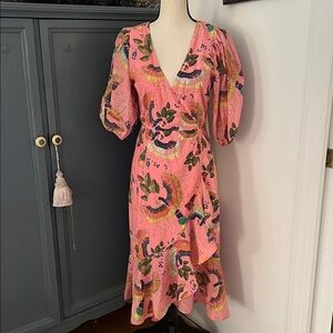 FARM Rio Tropical Birds Pink Wrap Dress